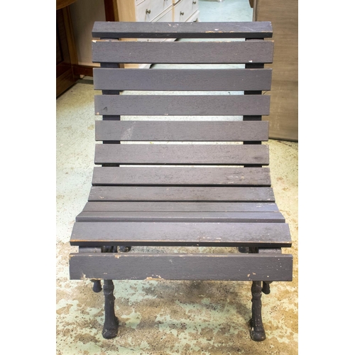 164 - GARDEN CHAIR, 76cm H x 52cm, Coalbrookdale manner cast iron with later grey painted wood slats.