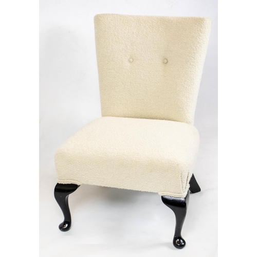 166 - SLIPPER CHAIR, 81cm H x 55cm, ebonised and boucle wool upholstered.