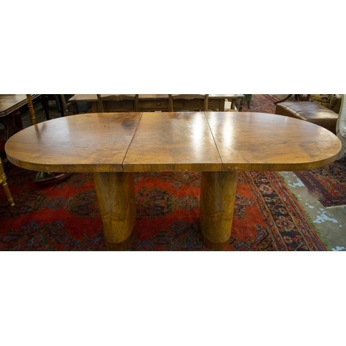 169 - DINING TABLE, 77cm H x 91cm W x 153cm L, 199cm extended, Art Deco walnut with extra leaf