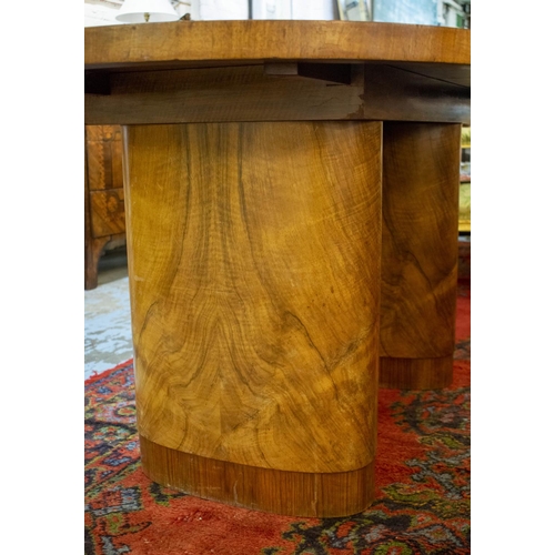 169 - DINING TABLE, 77cm H x 91cm W x 153cm L, 199cm extended, Art Deco walnut with extra leaf