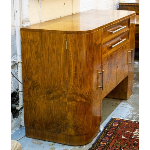 170 - SIDEBOARD, 89cm H x 153cm W x 53cm D Art Deco walnut with two drawers and four drawers.