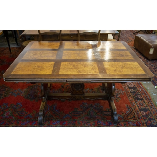 172 - DRAWLEAF TABLE, late 19th century French oak, burr ash and Karelian birch, circa 1890 with parquetry... 