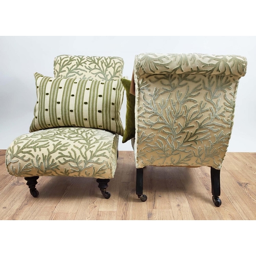 176 - NURSING CHAIRS, a pair, each 52cm W x 77cm H, Victorian in coral pattern green along with some spare... 