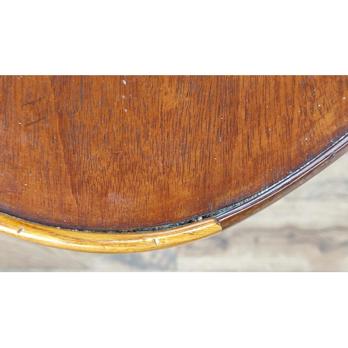 179 - LOW TABLE, oval top mahogany with ash and ebony inlay and shaped supports, 93cm L x 60cm x 48cm H.