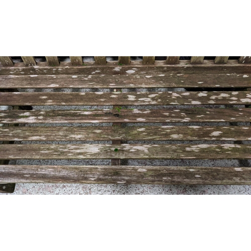 183 - GARDEN BENCH, 180cm x 90cm H, weathered with moss.