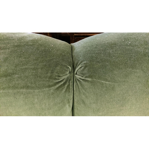 186 - SOFA, 170cm W, Howard style probably by George Sherlock, in green velvet, seat cushions in contrasti... 