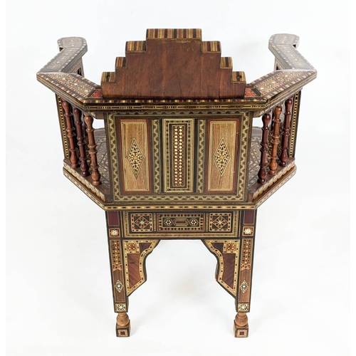 198 - DAMASCAN CHAIR, 66cm W x 83cm H with inlaid detail of recent manufacture.