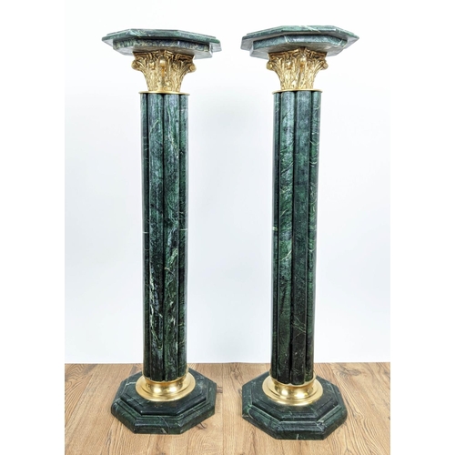 200 - PEDESTALS, a pair, Corinthian column form, green marble and brass mounted, 102cm x 31cm approx. (2)