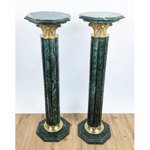 200 - PEDESTALS, a pair, Corinthian column form, green marble and brass mounted, 102cm x 31cm approx. (2)