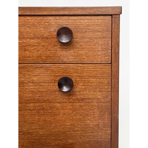 285 - CHEST BY AVALON, mod 20th century teak, with five long drawers, raised upon square tapering supports... 