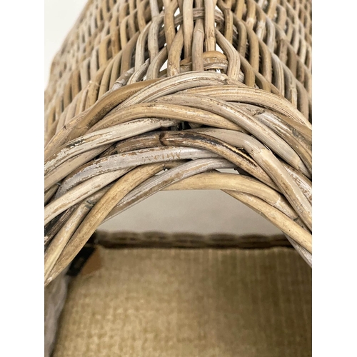 286 - RATTAN DOG BED, woven heavy duty and arched, 72cm x 82cm H x 60cm.