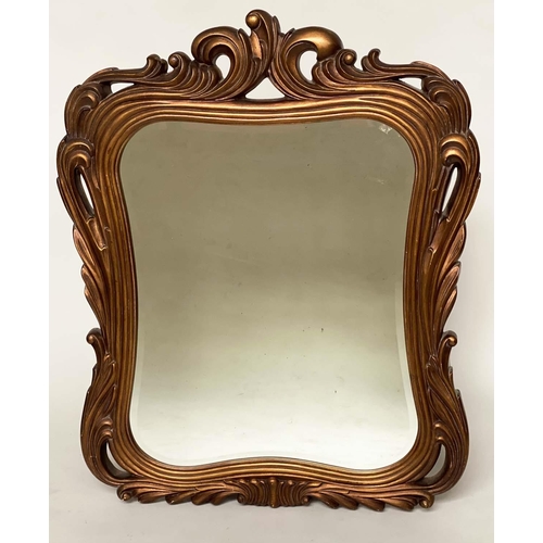 287 - WALL MIRROR, Italian style chantilly gilded deep scrolling frame and shaped bevelled mirror plate, 1... 