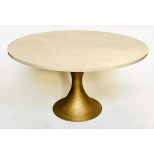 290 - CIRCUALR TABLE BY EICHOLTZ, contemporary limed oak parquetry on gilt metal spun base, 140cm x 75cm H... 