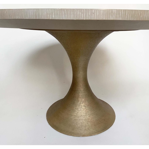 290 - CIRCUALR TABLE BY EICHOLTZ, contemporary limed oak parquetry on gilt metal spun base, 140cm x 75cm H... 