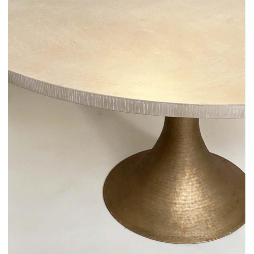 290 - CIRCUALR TABLE BY EICHOLTZ, contemporary limed oak parquetry on gilt metal spun base, 140cm x 75cm H... 