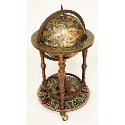 292 - GLOBE COCKTAIL CABINET, in the form of antique terrestrial globe on stand with rising lid, 88cm H.