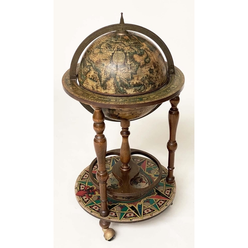 292 - GLOBE COCKTAIL CABINET, in the form of antique terrestrial globe on stand with rising lid, 88cm H.