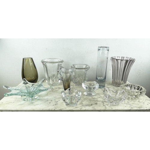 3 - VAL ST LAMBERT VASE, along with ten other glass pieces including a Daum vase a Holmegaard blue vase ... 