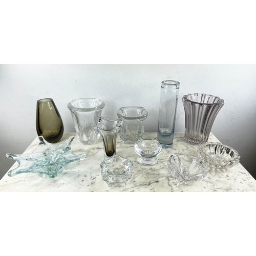 3 - VAL ST LAMBERT VASE, along with ten other glass pieces including a Daum vase a Holmegaard blue vase ... 