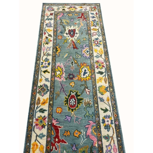 64 - CONTEMPORARY OUSHAK RUNNER, 394cm x 79cm.