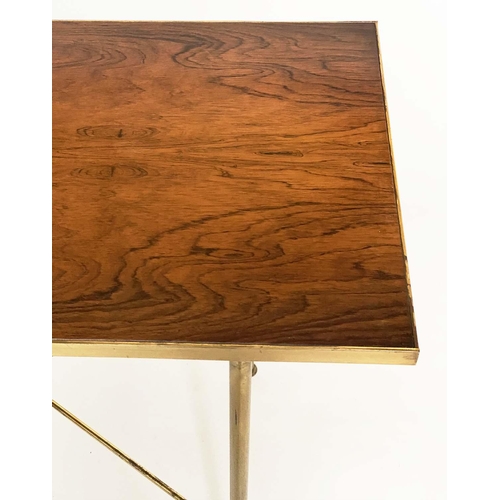 95 - CONSOLE/SIDE TABLE, rectangular rosewood and brass bound on turned x stretchered supports, 92cm W x ... 