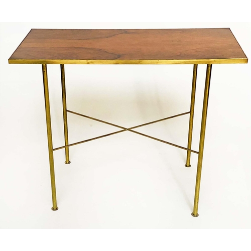 95 - CONSOLE/SIDE TABLE, rectangular rosewood and brass bound on turned x stretchered supports, 92cm W x ... 