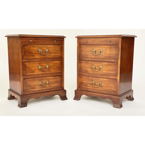 97 - CHESTS, a pair, George III design yewwood, each with brushing slide and three long drawers, 46cm W x... 