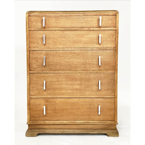 115 - ART DECO CHEST, grained oak with five long drawers, 76cm W x 46cm D x 112cm H.