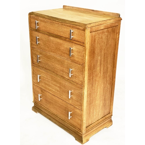 115 - ART DECO CHEST, grained oak with five long drawers, 76cm W x 46cm D x 112cm H.