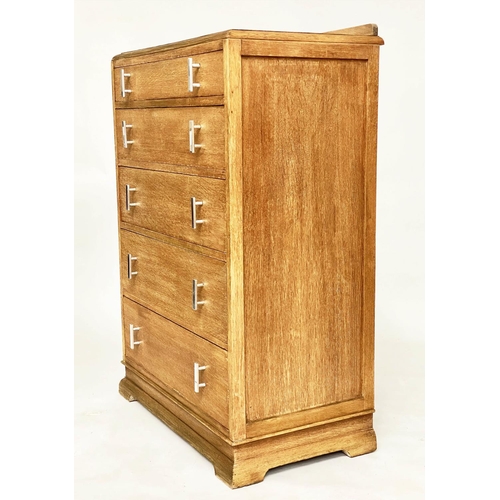 115 - ART DECO CHEST, grained oak with five long drawers, 76cm W x 46cm D x 112cm H.