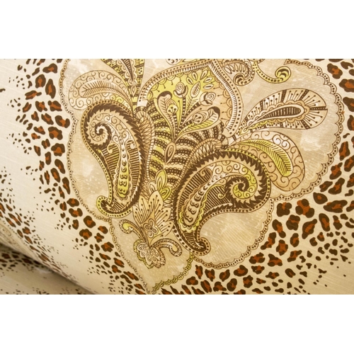 162 - CHESTERFIELD SOFA, 75cm H x 150cm W x 76cm D, cream and brown paisley patterned.