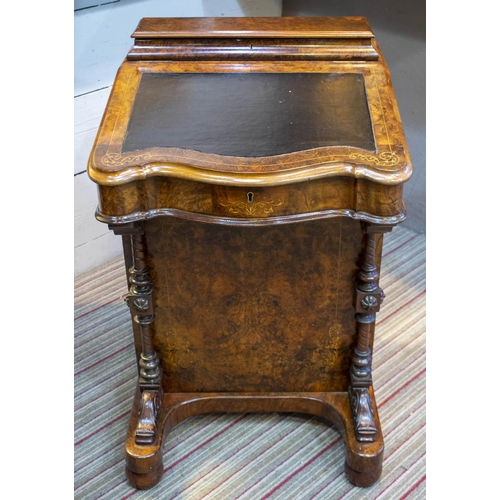 175 - DAVENPORT, 83cm H x 54cm W x 56cm D, Victorian burr walnut with black leather slope, baize lined int... 