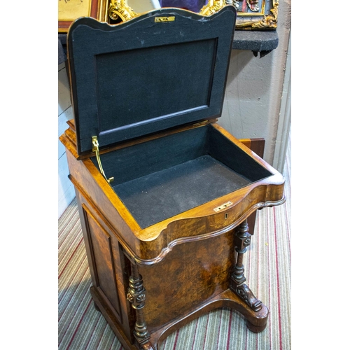 175 - DAVENPORT, 83cm H x 54cm W x 56cm D, Victorian burr walnut with black leather slope, baize lined int... 