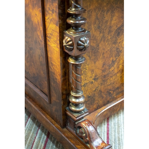 175 - DAVENPORT, 83cm H x 54cm W x 56cm D, Victorian burr walnut with black leather slope, baize lined int... 