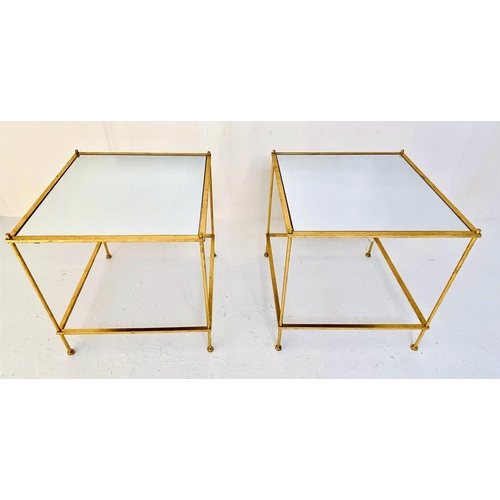 349 - SIDE TABLES, a pair, 51cm high, 1960s French style, mirrored glass tops and gilt metal frames. (2)