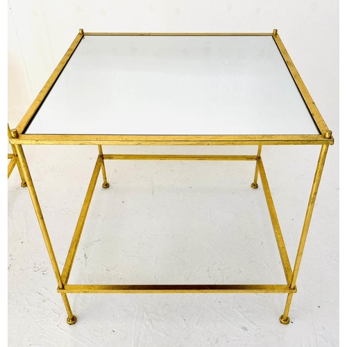 349 - SIDE TABLES, a pair, 51cm high, 1960s French style, mirrored glass tops and gilt metal frames. (2)