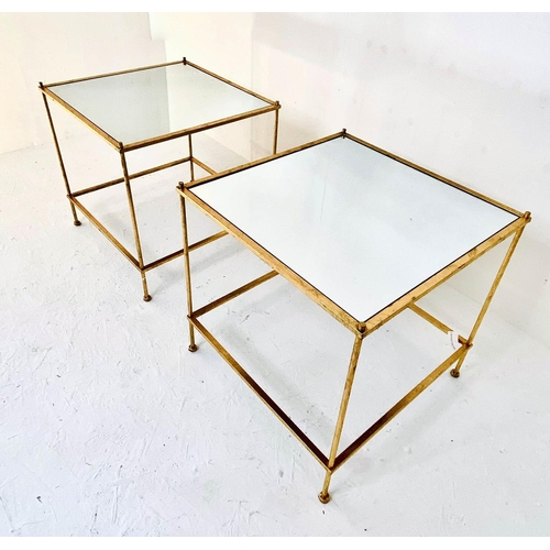 349 - SIDE TABLES, a pair, 51cm high, 1960s French style, mirrored glass tops and gilt metal frames. (2)