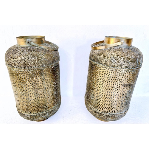 350 - STORM LANTERNS, a pair, Oriental style, gilt metal, glass inserts, 70cm high, 35cm diam. (2)