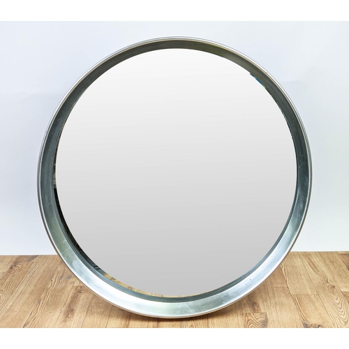 425 - CIRCULAR WALL MIRROR, deep silvered frame, 94 cm diam x 9cm D.