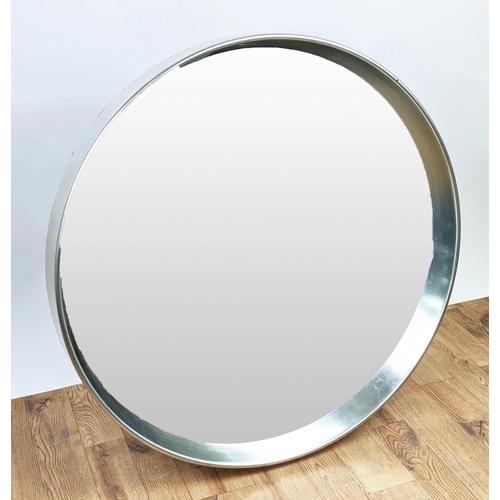 425 - CIRCULAR WALL MIRROR, deep silvered frame, 94 cm diam x 9cm D.