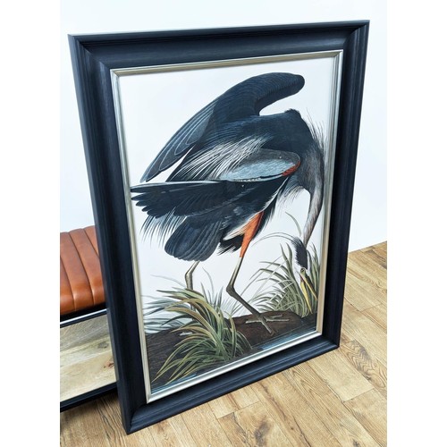 417 - AFTER AUBUDON PRINT, herron, with relief detail, framed, 106cm x 75.5cm.