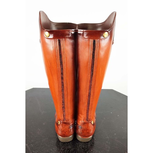 421 - STICK STANDS, a pair, faux riding boots design, painted resin, 48cm H each. (2)