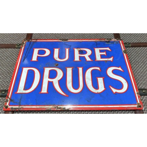 423 - PURE DRUGS, vintage style enamel sign, aged finish, 37.5cm x 29cm.