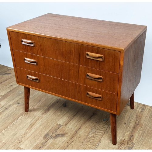 214 - G PLAN CHEST, 81cm W x 46cm D x 71cm H, with three drawers.