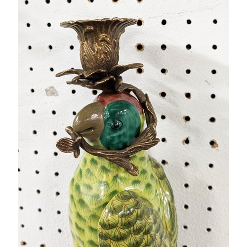 218 - WALL SCONCES, a pair, in the form of parrots, glazed ceramic, gilt mounts, 47cm L each. (2)