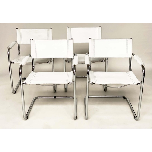 293 - DINING CHAIRS AFTER MART STAM, a set of four stitched leather and chrome cantilever framed, after a ... 