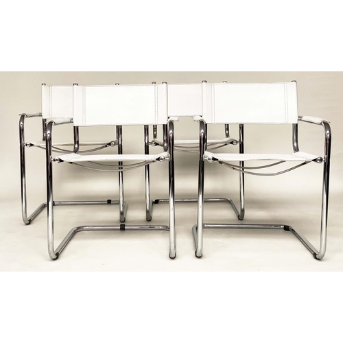 293 - DINING CHAIRS AFTER MART STAM, a set of four stitched leather and chrome cantilever framed, after a ... 