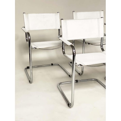 293 - DINING CHAIRS AFTER MART STAM, a set of four stitched leather and chrome cantilever framed, after a ... 