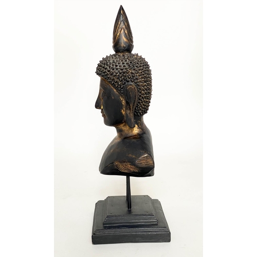 294 - BUDDHA, bronze style on stand, 45cm H.