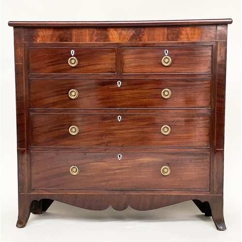 86 - SCOTTISH HALL CHEST, early 19th century flame mahogany of adapted shallow proportions with two short... 